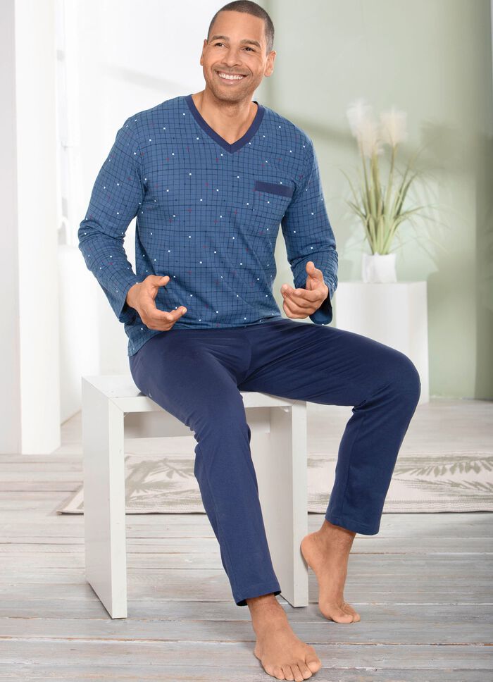 Zweierpack Schlafanz&uuml;ge mit V-Ausschnitt und offenen Abschl&uuml;ssen  