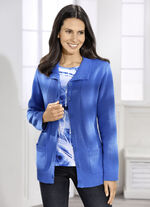 Strickjacke mit Rippenakzenten MITTELBLAU