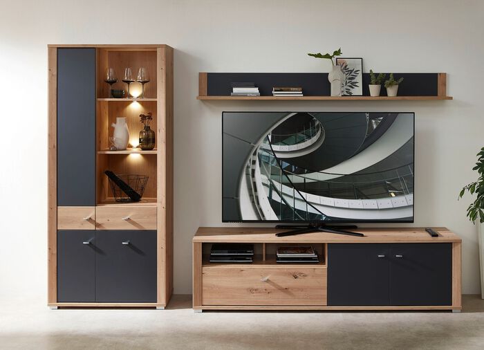 Wohnwand mit LED-Beleuchtung und Softclose 