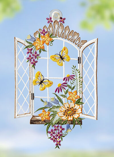 Fensterbild Frühlingsfenster aus echter Plauener Spitze 