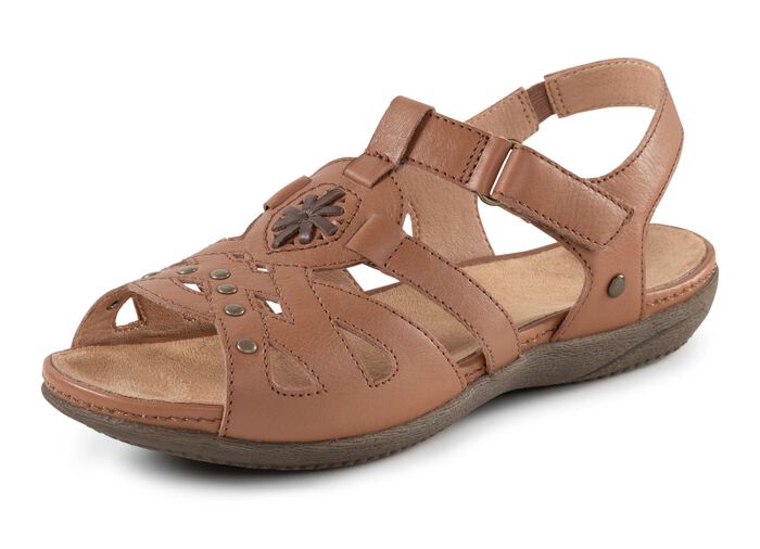 ELENA EDEN Sandale mit Ziernieten und Lederdurchz&uuml;gen COGNAC