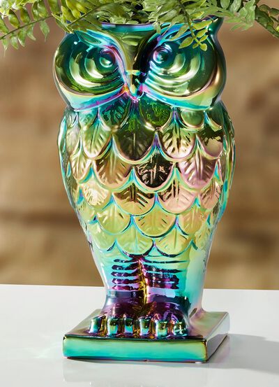 Keramik-Vase Eule mit Perlmutt-Beschichtung 