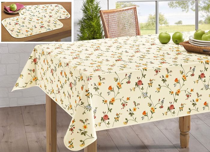 Tischdekoration mit bunten Bl&uuml;mchen-Motiven CREME