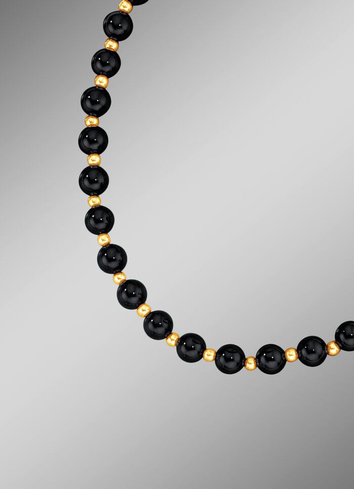 Halskette mit Kugeln in echt Onyx und echt Gold 