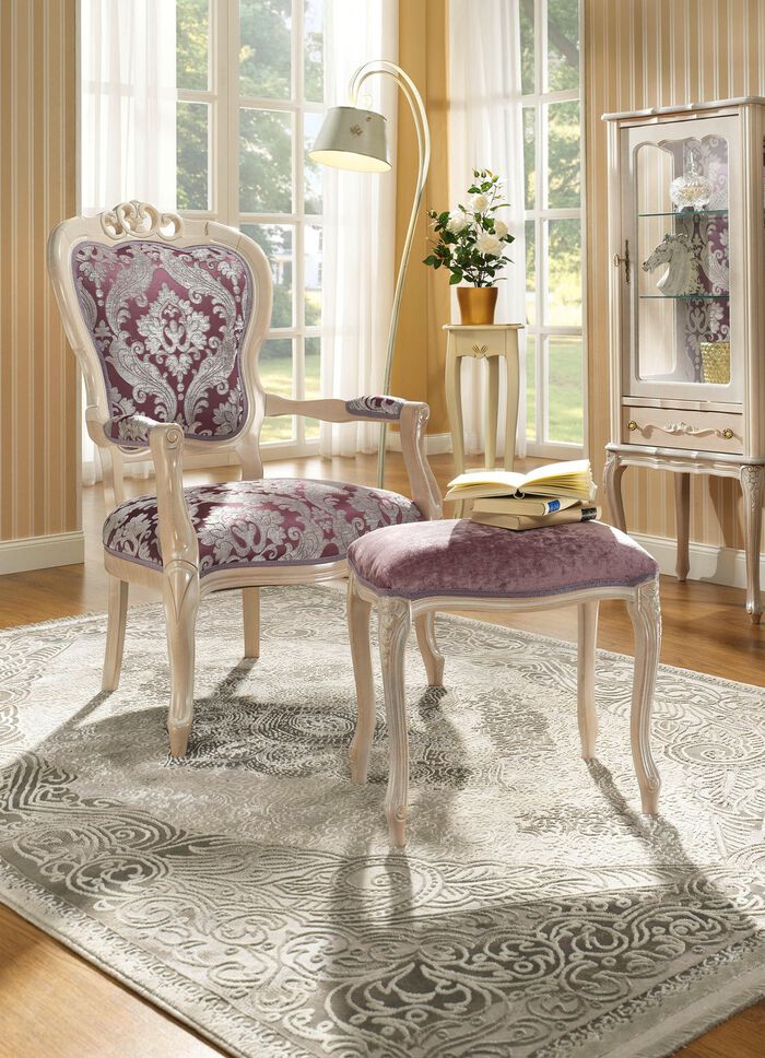 Stilvoll Sitzmöbel aus massivem Buchenholz CREME-VIOLETT