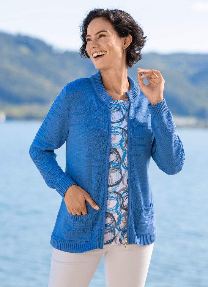 Strickjacke mit Strukturstreifen AZURBLAU