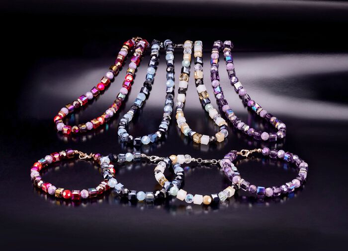 Schmuck-Set mit Kristallsteinen, 2-teilig ROT-LAVENDEL