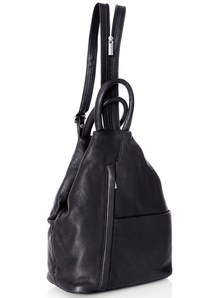 Laurina, Rucksack, Damen, mit zwei durch Rei&szlig;verschluss teilbare Umh&auml;ngeriemen SCHWARZ