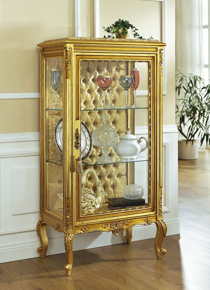 Vitrine mit Marmorplatte und echter Blattgold-Auflage 