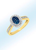 Damenring mit weißen Brillanten und blauen Diamanten 