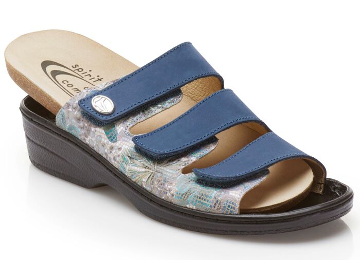 Pantolette aus Rind- und Chevreauleder JEANS-BUNT