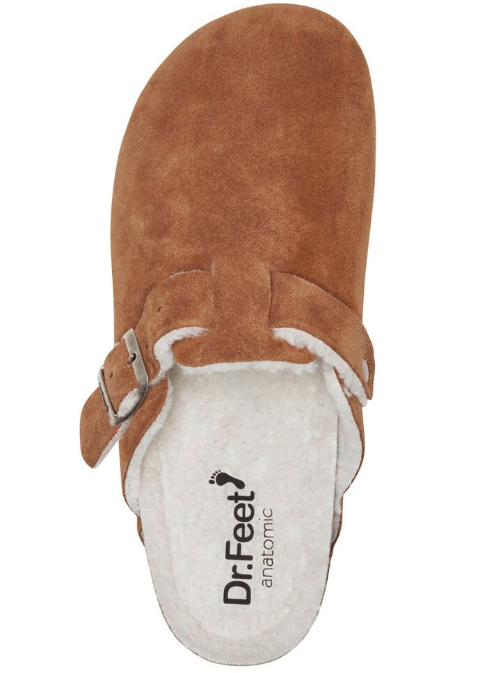 Pantoffel aus weichem Veloursleder COGNAC
