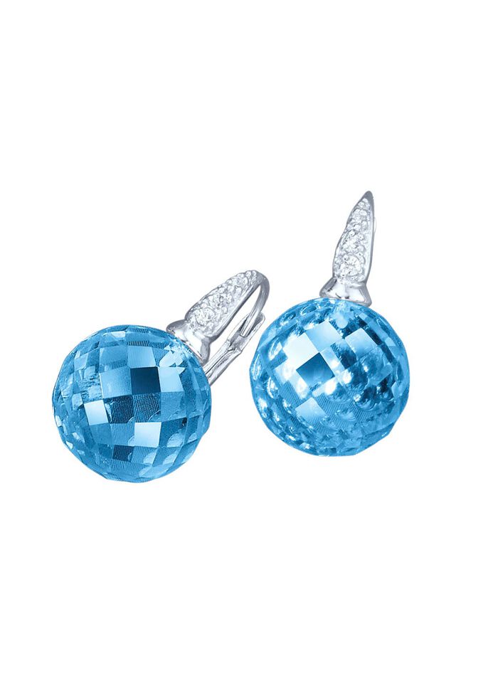 Ohrringe mit blauem Quarz beh., und synth. Zirkonia 