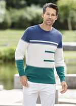 Angesagter Rundhalspullover ECRU-JEANSBLAU-PETROL