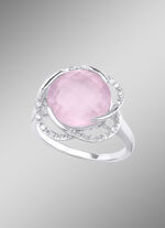 Damenring mit Rosenquarz und Wei&szlig;topas 