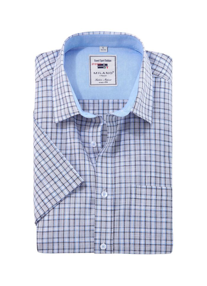 Kariertes "Milano Italy"-Hemd in 4 Farben HELLGRAU KARIERT