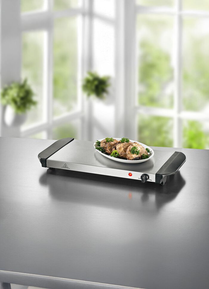 Elektrische Warmhalteplatte mit 3 separaten Beh&auml;ltern 