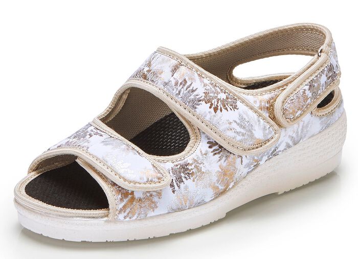 Sandale aus gl&auml;nzendem Textilmaterial ECRU