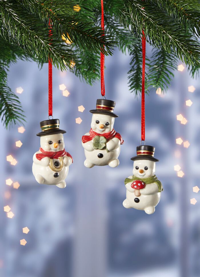 Schneemannh&auml;nger aus Feinsteingut, 3er-Set 