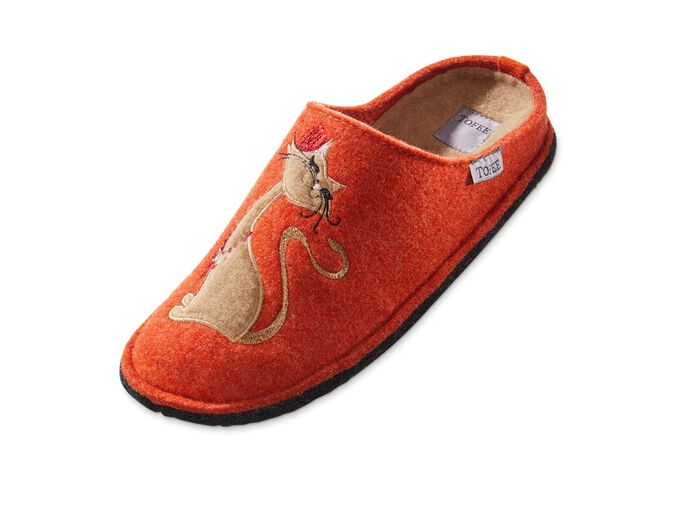 Hausschuh mit farblich abgestimmter Katzen-Applikation 