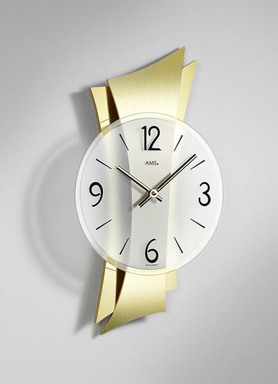 Hochwertige Wanduhr aus Messing mit geschwungener Rückwand 