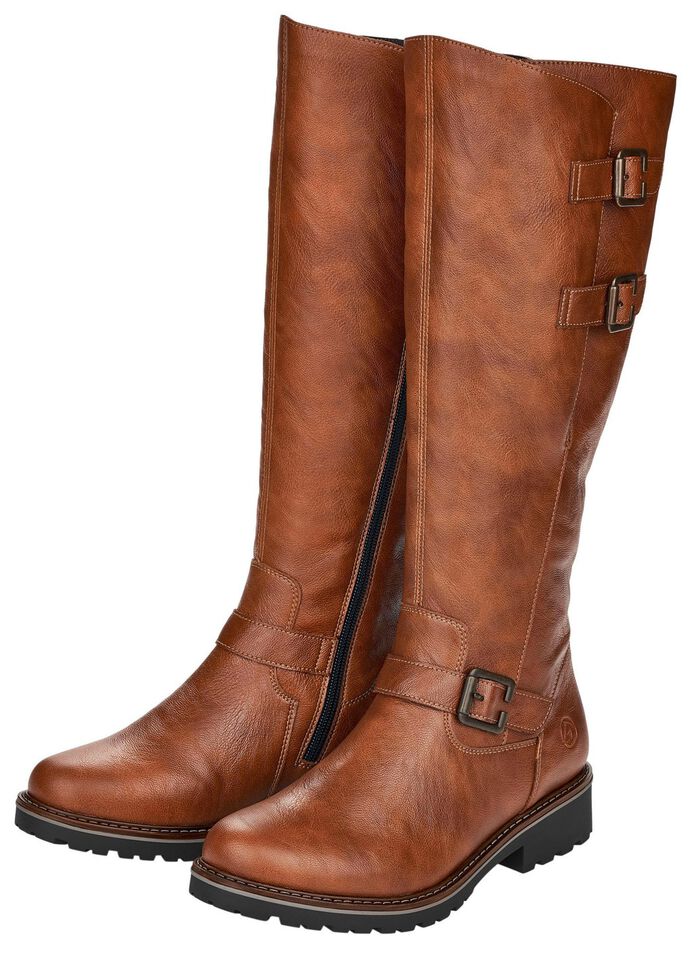 Remonte, gef&uuml;tterte Damen-Stiefel, Winterschuhe, Weite G, mit Lammfell COGNAC
