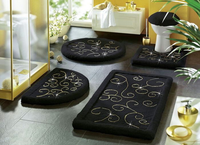 „RHOMTUFT" Luxus-Badgarnituren mit edlen Lurex-Ranken SCHWARZ-GOLD