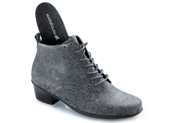 Waldläufer Schnür-Stiefelette mit floraler Prägung GRAU