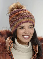Grobstrick-Mütze mit meliertem Webpelz-Bommel ORANGE-MULTI