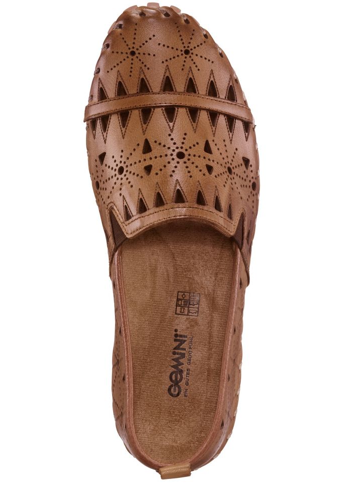 Gemini, sommerliche Damen-Slipper, Weite G, mit herausnehmbarem Fu&szlig;bett COGNAC