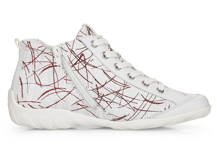 Remonte Schnür-Stiefelette aus effektvoll bedrucktem Nappaleder WEISS-ROT