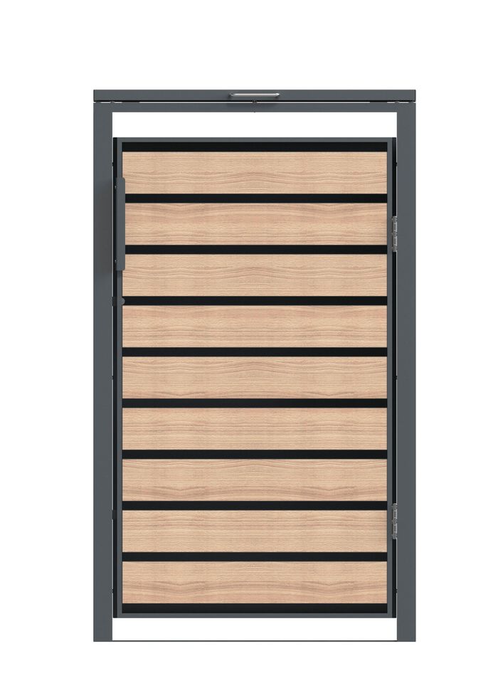 M&uuml;lltonnenbox &bdquo;Lacina&ldquo;, T&uuml;ren in Holzoptik 