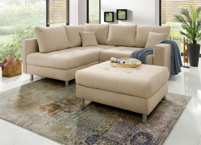 Polstermöbel mit Hocker und Kissen CREME