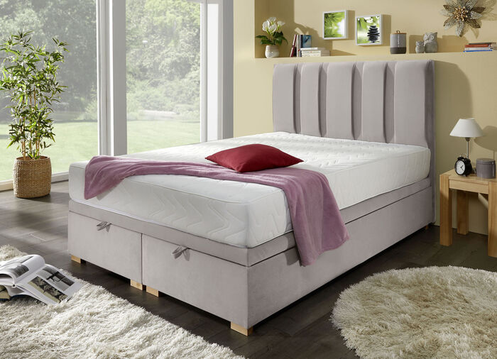 Herrlich gemütliches Boxspringbett mit Bettkasten CREME