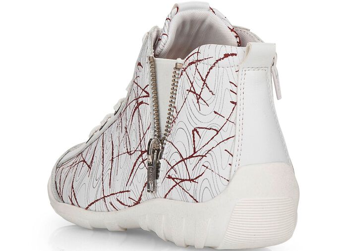 Remonte Schn&uuml;r-Stiefelette aus effektvoll bedrucktem Nappaleder WEISS-ROT