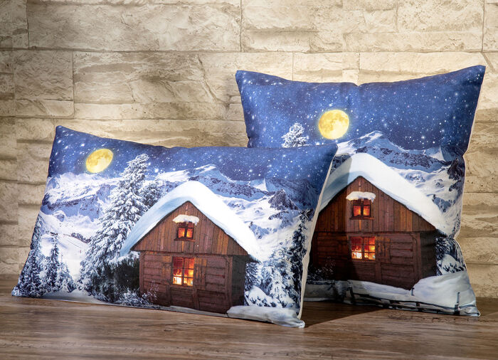 Kissenbezug Winterhütte mit Reißverschluss BLAU