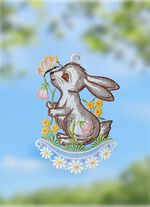 Oster-Fensterbild aus echter Plauener Spitze 