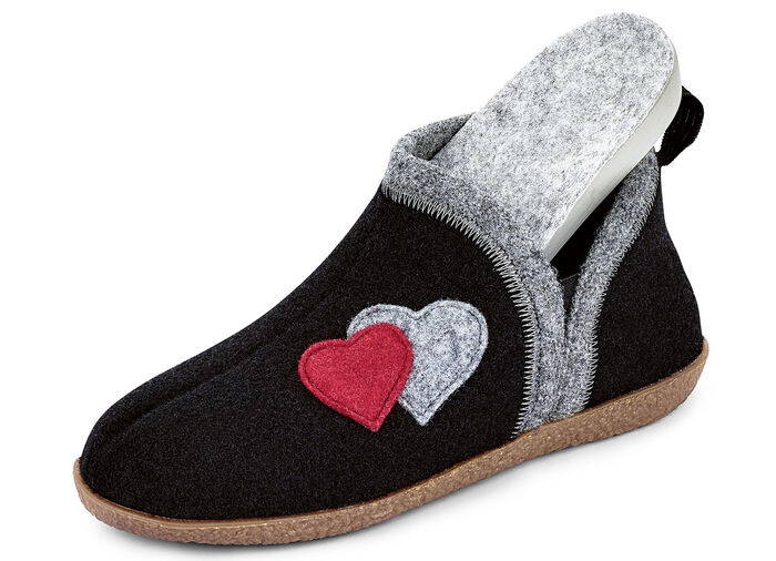 Hausschuh mit kontrastfarbenen Applikationen SCHWARZ