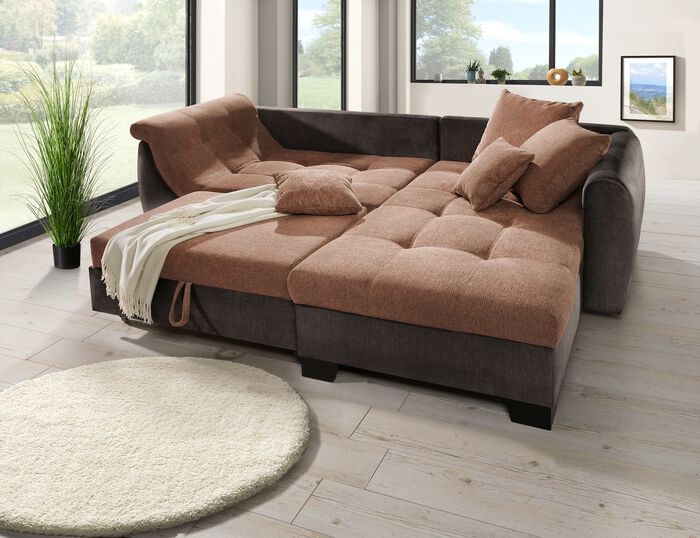 Bequeme Polsterecke mit Bettfunktion DUNKELBR.-BRAUN