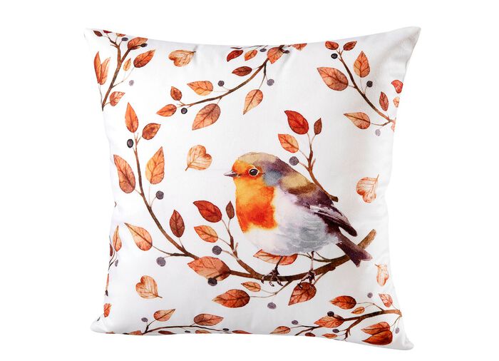 Kissenbezug mit Vogel auf Zweig Motiv CREME
