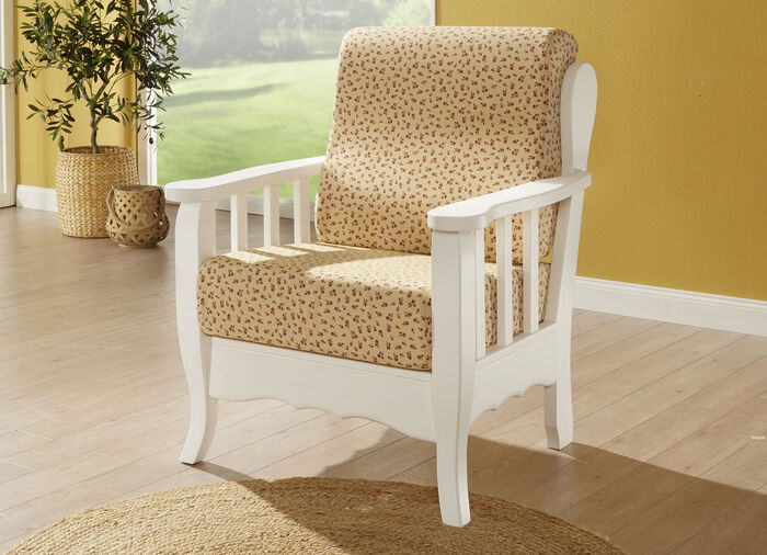 Polstermöbel auf massivem Kiefernholz-Gestell WEISS-BUNT