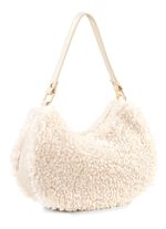 Laurina Tasche aus kuscheligem Teddy-Pl&uuml;sch und genarbtem Kalbleder ECRU