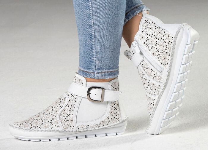 Gemini, sommerliche Damen-Stiefeletten, Weite G, mit herausnehmbarem Fußbett WEISS