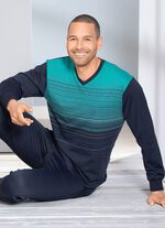  Hajo Klima Komfort Schlafanzug mit V-Ausschnitt und garngef&auml;rbtem Ringel 