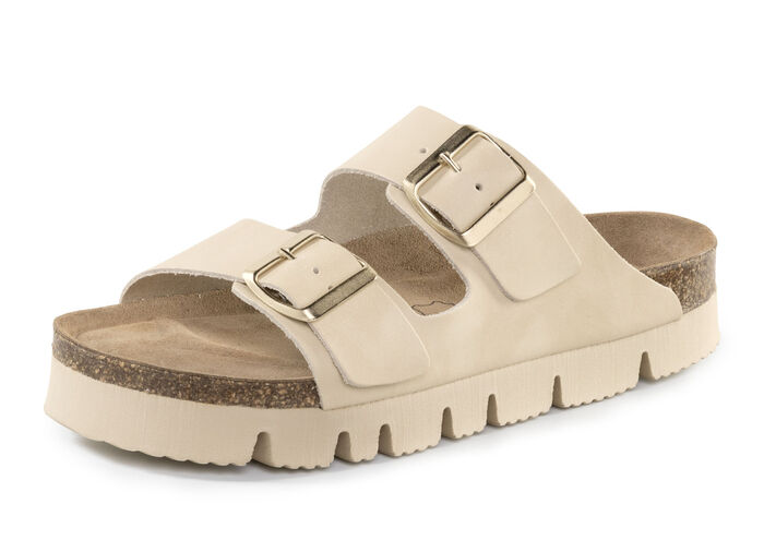 ELENA EDEN, bequeme Damen-Pantoletten, Weite H, mit Klettspange BEIGE