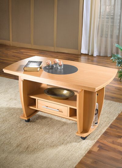 Couchtisch auf Rollen mit Stein-Optik-Einlage 