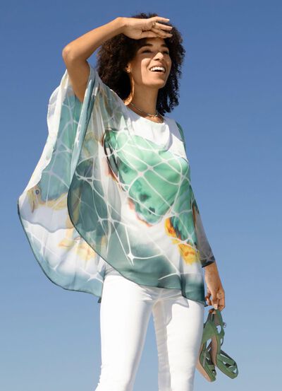 Poncho-Tunika mit eingearbeitetem Tr&auml;gershirt 