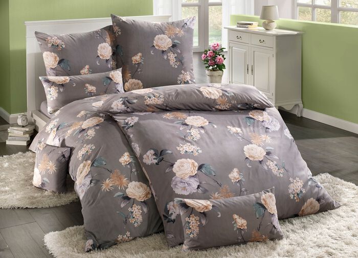 Microfaser Bettw&auml;sche-Garnitur mit Rei&szlig;verschluss GRAU