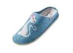 Hausschuh mit farblich abgestimmter Katzen-Applikation JEANSBLAU