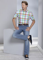Kariertes "King's Road"-Hemd TÜRKIS-LIMETTE-BUNT KARIERT